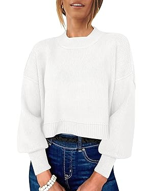 ANRABESS Womens Cropped Sweaters Oversized Crewneck Long Batwing Sleeve Side Slit Ribbed Knit Pul... | Amazon (US)