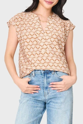Cap Sleeve Notch Neck Blouse | Gibsonlook