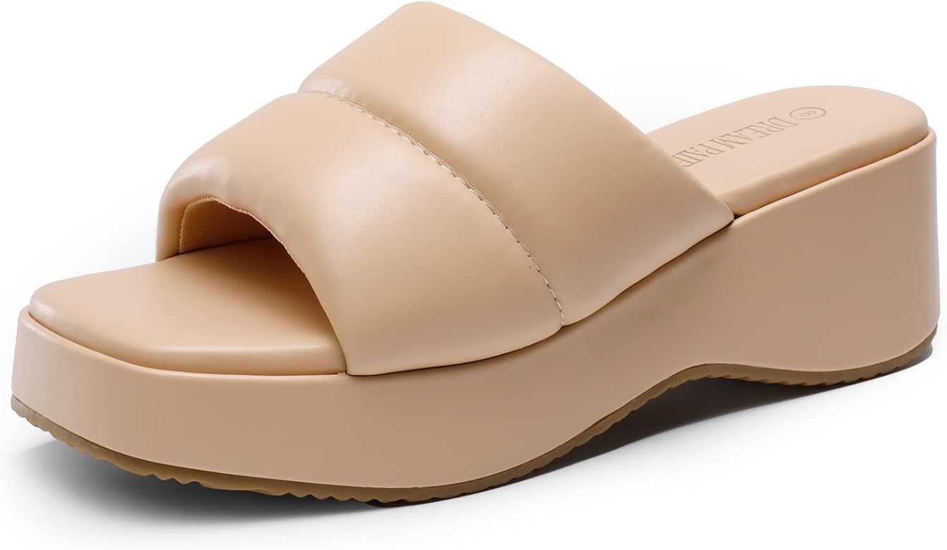 DREAM PAIRS Womens Slip on Slides Wedges Platform Cute Walking Comfort Sandals | Amazon (US)
