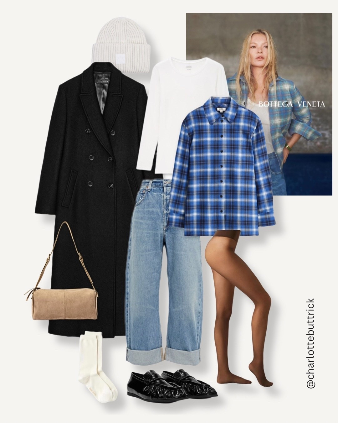 Winter outfit layering thermal top and fleece tights under denim jeans, checked shirt and a long coat with loafers and socks 🧦 

#LTKuk #LTKwinter #LTKstyletip