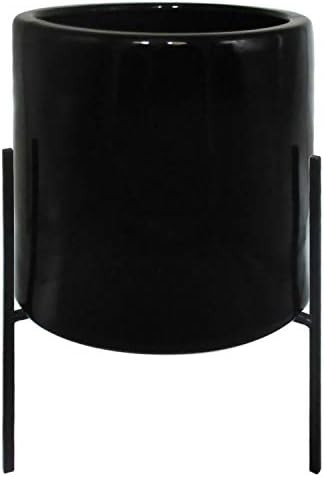 Amazon Brand – Rivet Mid-Century Ceramic Planter with Iron Stand, 18.9"H, Black | Amazon (US)