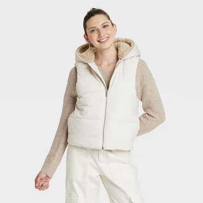 Women's Faux Fur Puffer Jacket - Universal Thread™ Cream S | Target