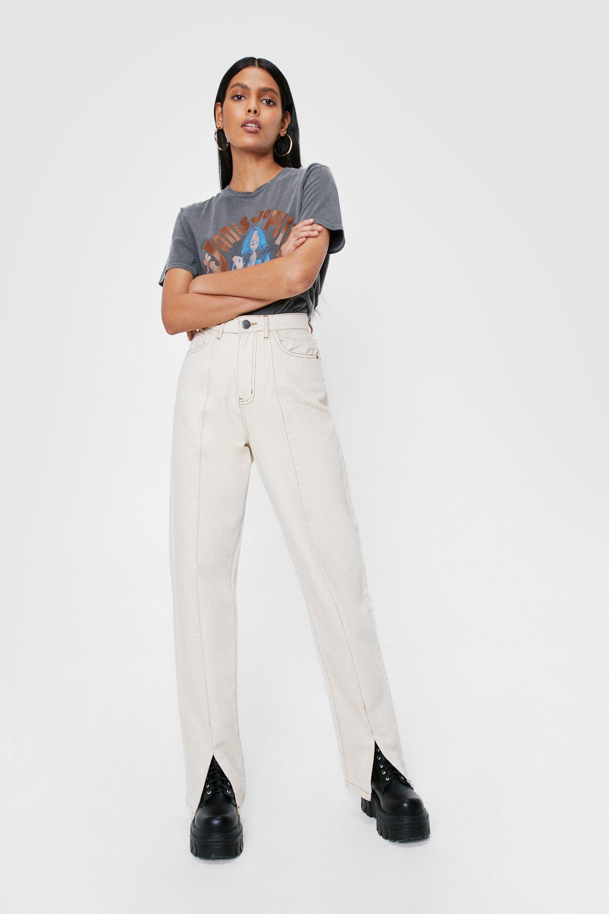 Seam Detail High Waisted Slit Straight Jeans | Nasty Gal Canada