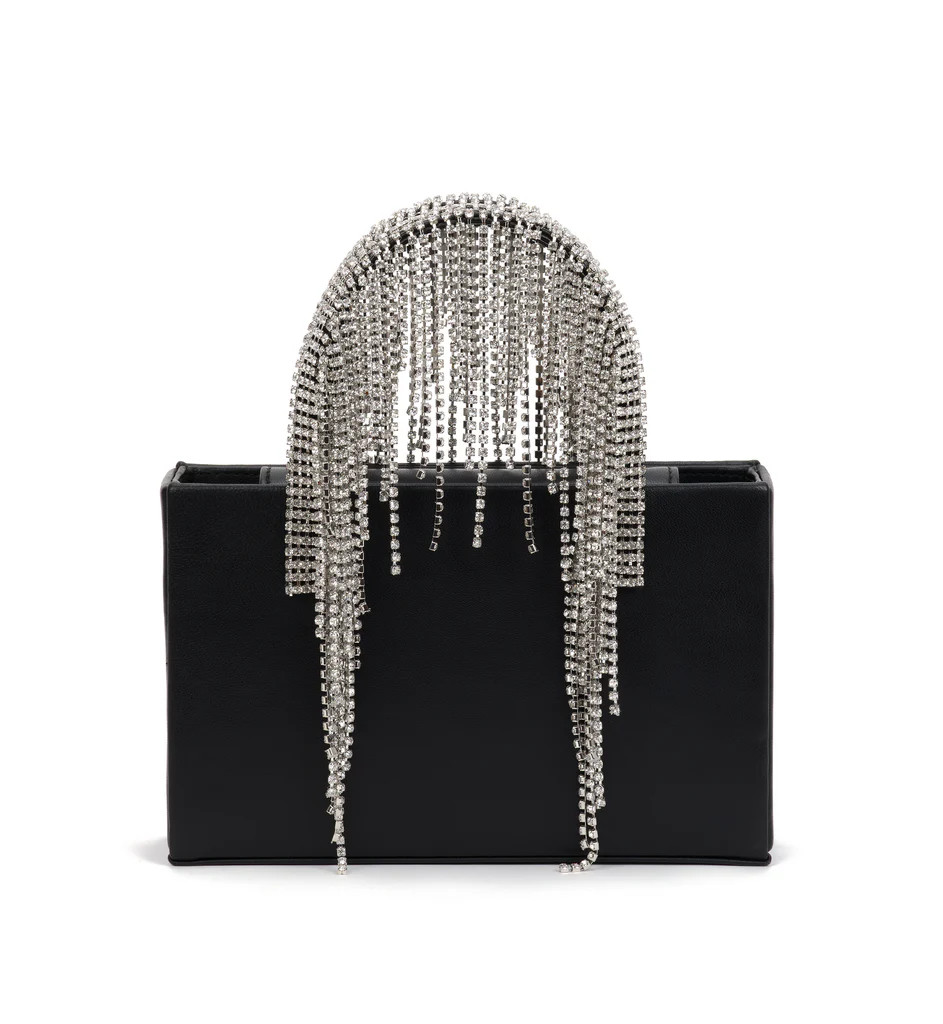 Black Midi Crystal Fringe Tote | KARA