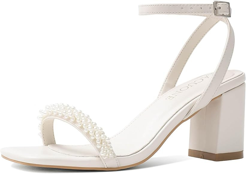 LACUONE Strappy Heels for women Block Chunky Heels Ankle Buckle Square Toe Heeled Sandals | Amazon (US)