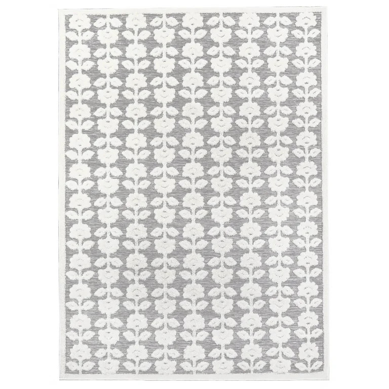 My Texas House Poppy 5'3" x 7' Grey Floral Indoor/Outdoor Area Rug | Walmart (US)
