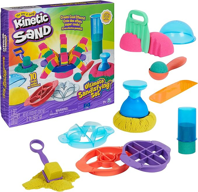 Kinetic Sand, Ultimate Sandisfying Set with 2lbs Play Sand (Pink, Yellow & Teal), 10 Tools & Mold... | Amazon (US)