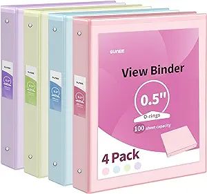 SUNEE 3 Ring Binder 1/2 Inch 4 pack, 0.5" Clear Half View Binder Three Ring 0.5 Inch PVC-Free (Fi... | Amazon (US)