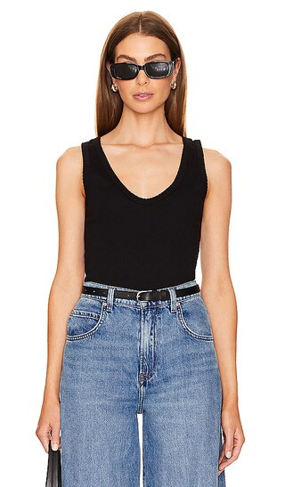 Enza Costa Scallop Edge Pointelle Tank in Black. Size L, S, XS. | Revolve Clothing (Global)
