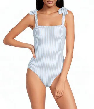 Skies The Limit Reversible Border Print Tie Shoulder One Piece Swimsuit | Dillard's