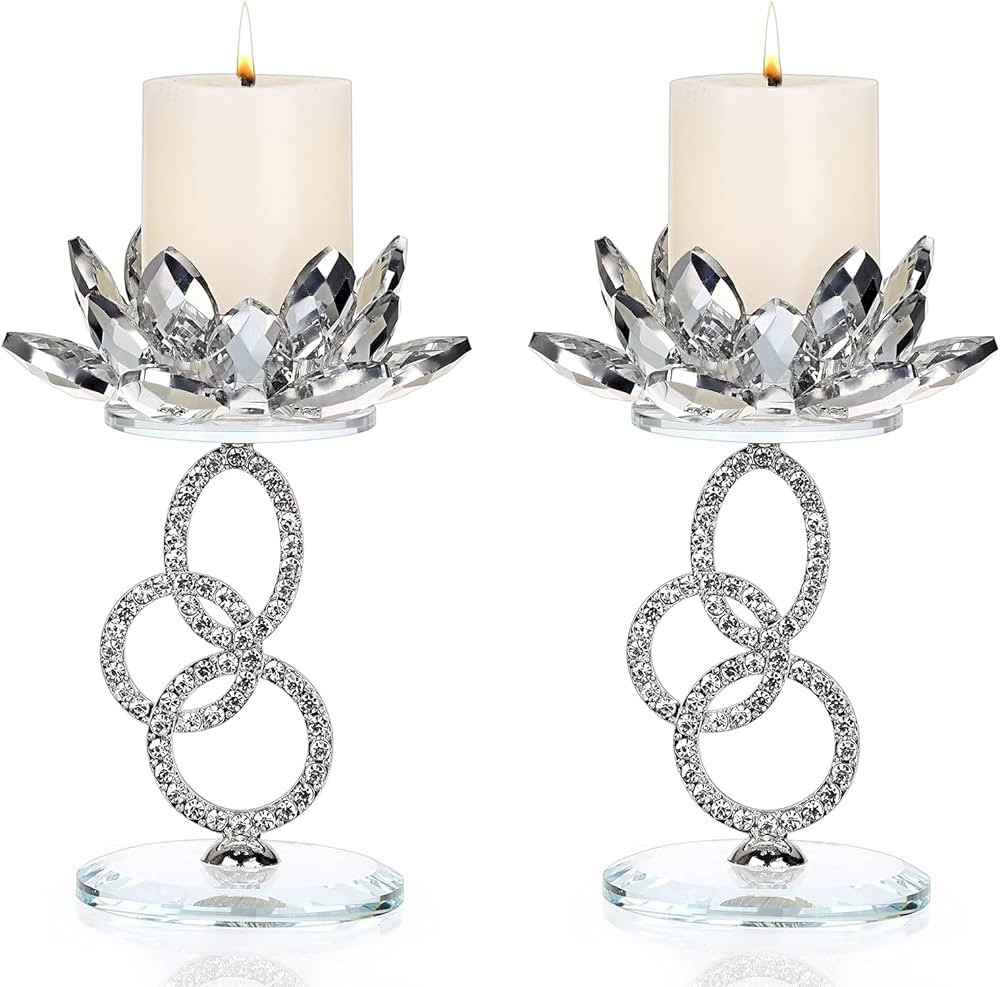 OwnMy Set of 2 Crystal Lotus Flower Candlestick Holders Metal Glass Lotus Pillar Candle Holders, ... | Amazon (CA)