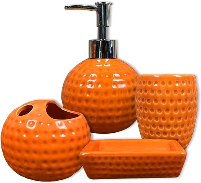 bbruriy 4-Pieces Orange Ceramic Bathroom Decor Accessory Set Includes Soap Lotion Dispenser,Soap ... | Amazon (US)