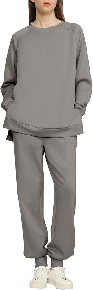 ANRABESS Women 2 Piece Outfits Sweat Set Oversized Crewneck Sweatshirts Jogger Sweatpants 2023 Fa... | Amazon (US)