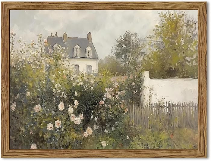 Framed Vintage Wall Art, Cottage Rose Garden Landscape Pictures Wall Decor Paintings, Rustic Spri... | Amazon (US)