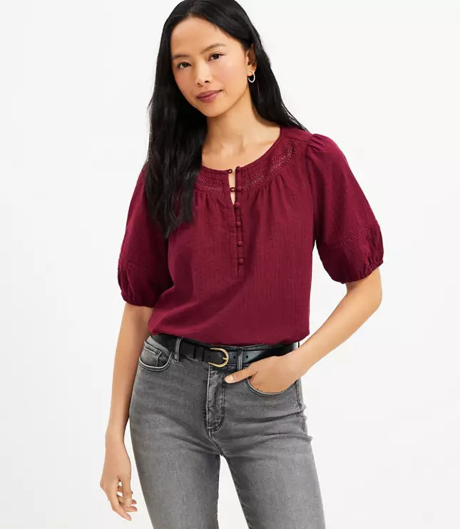 Henley Puff Sleeve Top | LOFT