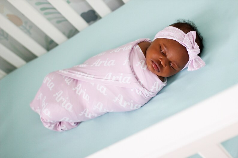 Personalized Baby Swaddle Blanket & optional newborn hat or bow - stretchy jersey with color back... | Etsy (US)