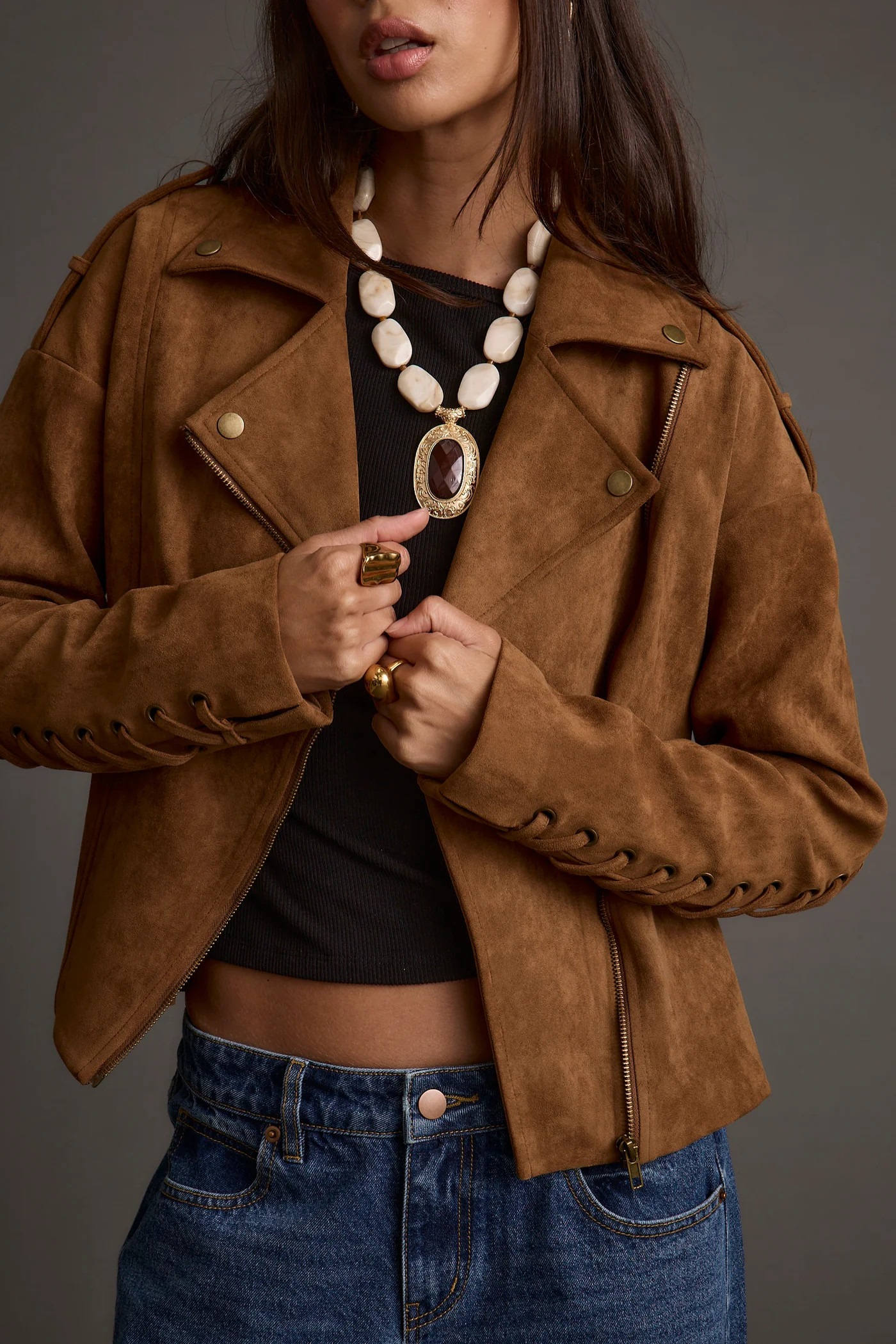 Camden Cognac Vegan Suede Jacket | 12th Tribe