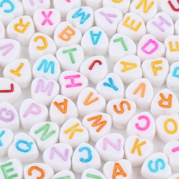 Song Xi 1200pcs White Heart Acrylic Alphabet Beads Colorful Letter Beads 4x7mm Beads for Bracelet... | Amazon (US)
