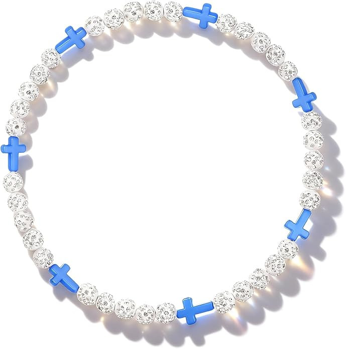 Baseball Beaded Cross Necklace for Boys Girls Kids Men,Rhinestone Discoball Bling Necklace -Baseb... | Amazon (US)