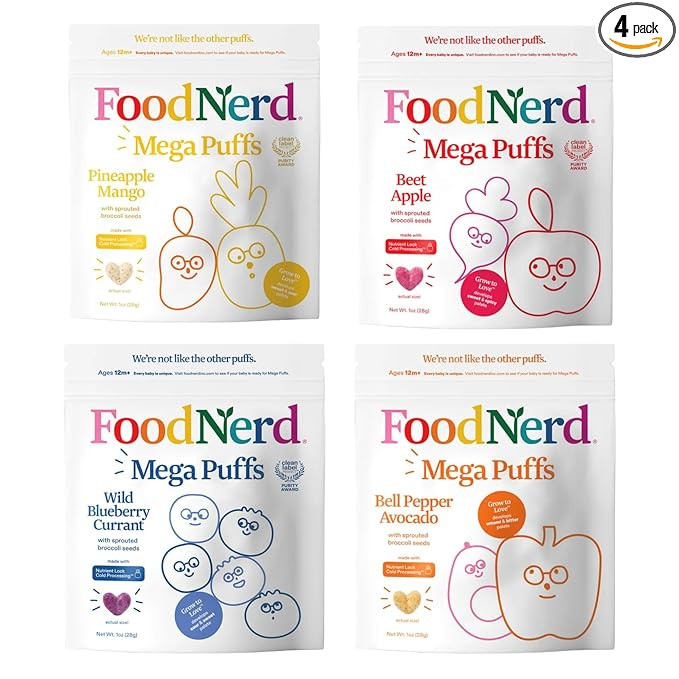 Foodnerd Mega Puffs Trial Pack - Yellow, Blue, Red, and Orange - Snacks Puffs for Toddlers - 100%... | Amazon (US)