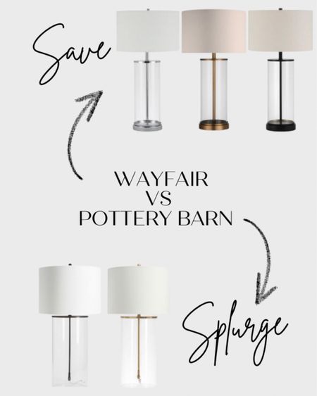 Save or splurge on these Pottery Barn or Wayfair lamps. 

Pottery Barn dupe, black lamp, white lamp, nickel lamp, glass lamp, pottery barn lamp

#LTKhome