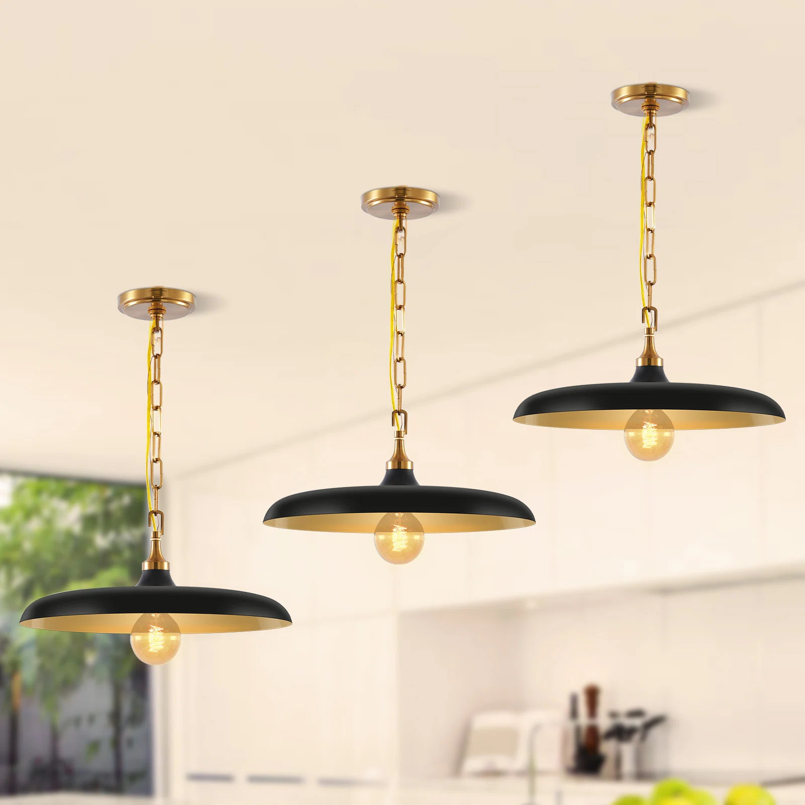 Julyn Farmhouse Pendant Light, 17" Dome Black Large Industrial Hanging Light for Kitchen Island,C... | Wayfair North America