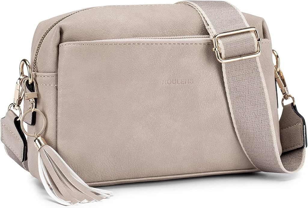 Roulens Triple Zip Small Crossbody Bag for women,Wide Strap Cell Phone Purse Shoulder Handbag Wal... | Amazon (US)
