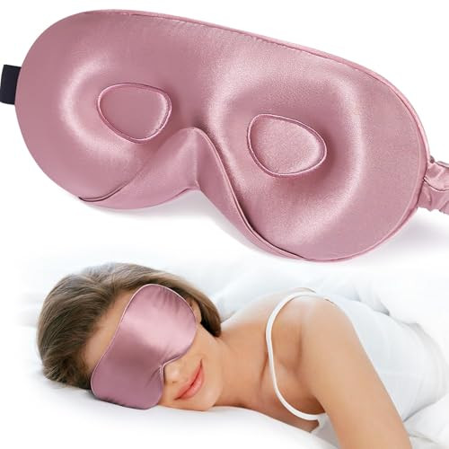 LitBear 100% 22 Momme Mulberry Silk Sleep Mask - 3D Contoured Eye Mask for Men Women, Soft Breathable Sleeping Mask with Adjustable Strap, Perfect Blocks Light for Sleeping (Bean Pink) | Amazon (US)