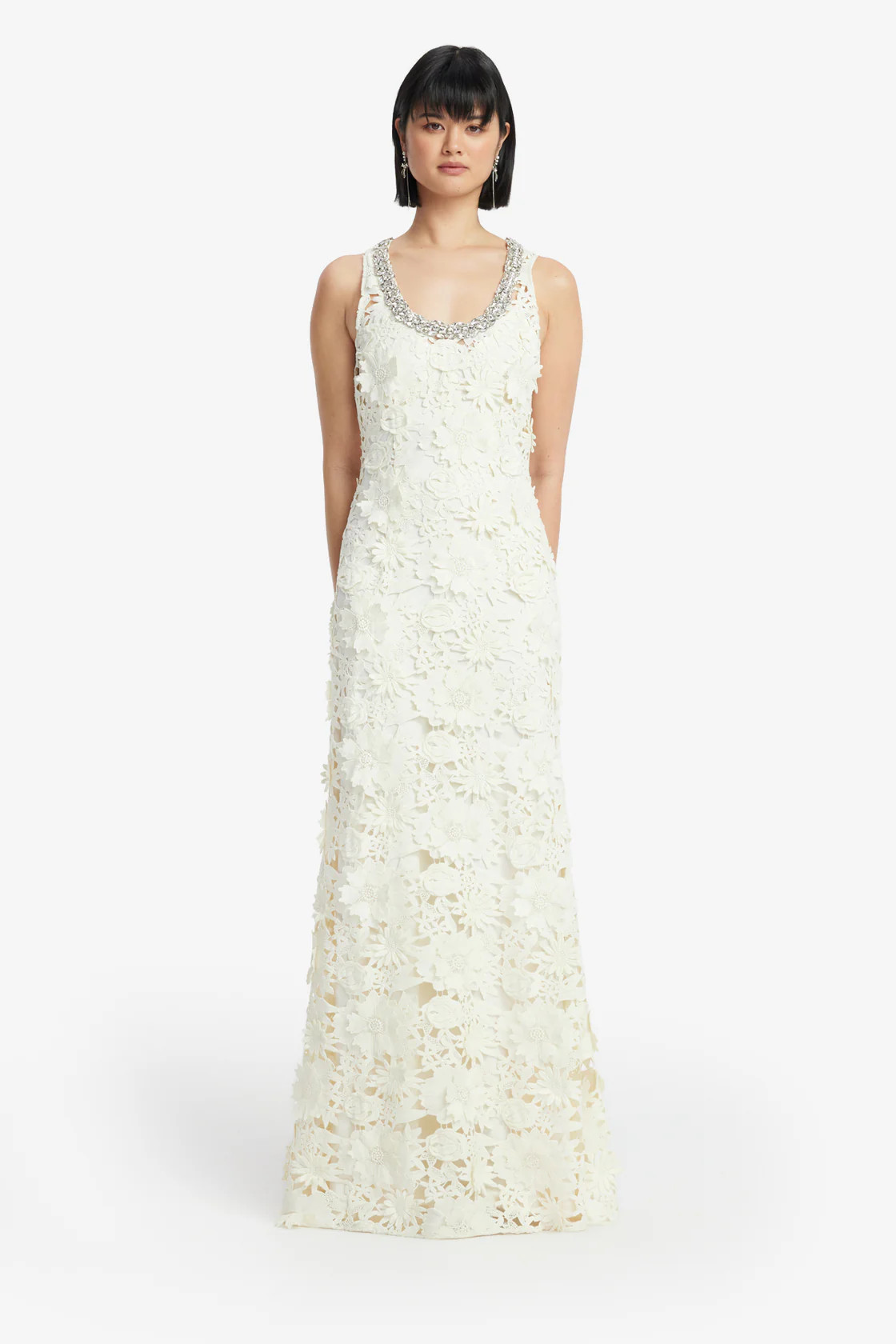 Helena Embellished Lace Maxi Dress - Snow | LEO LIN US