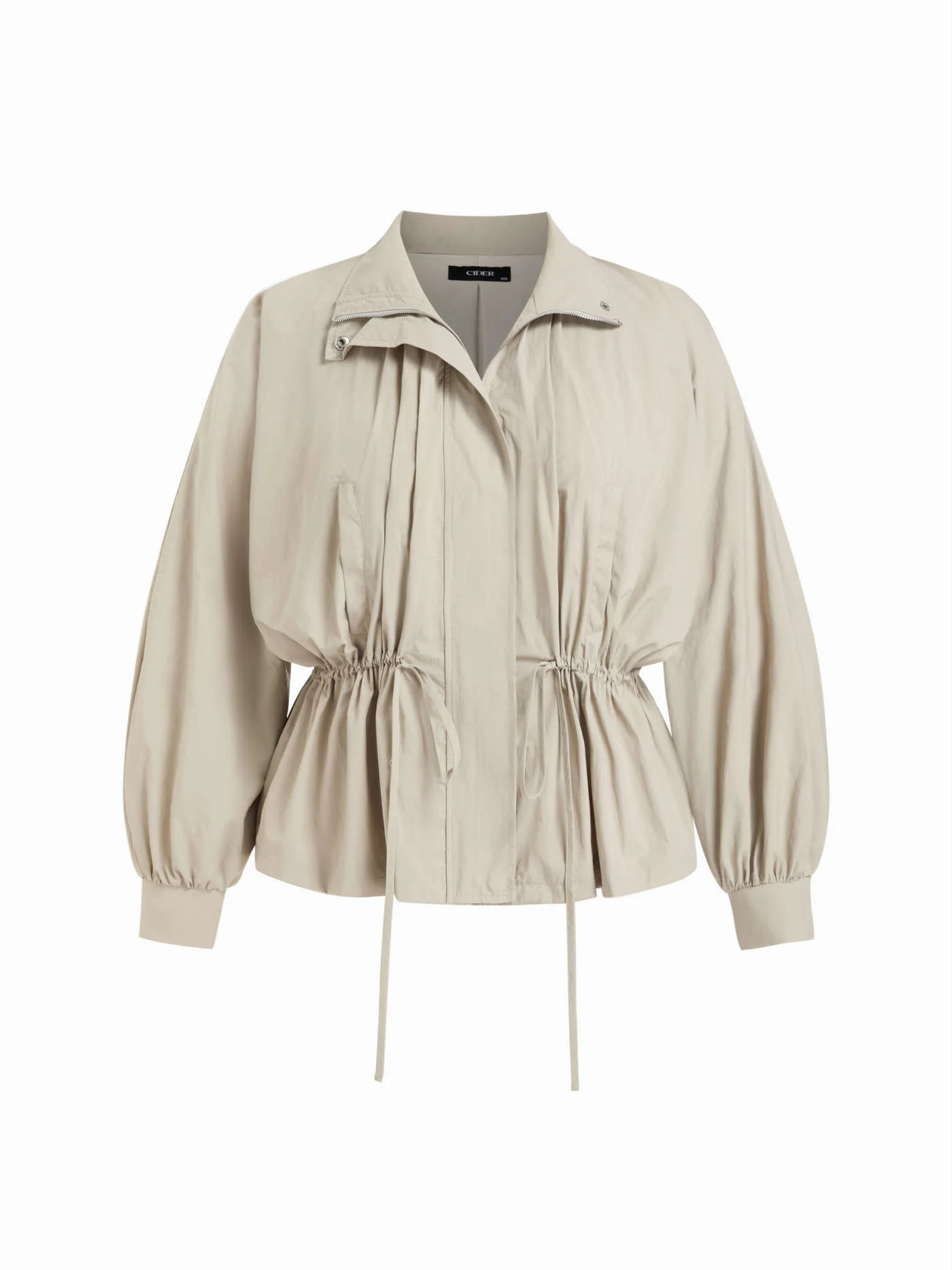 Oversized Stand Collar Drawstring Waist Jacket Curve & Plus | Cider