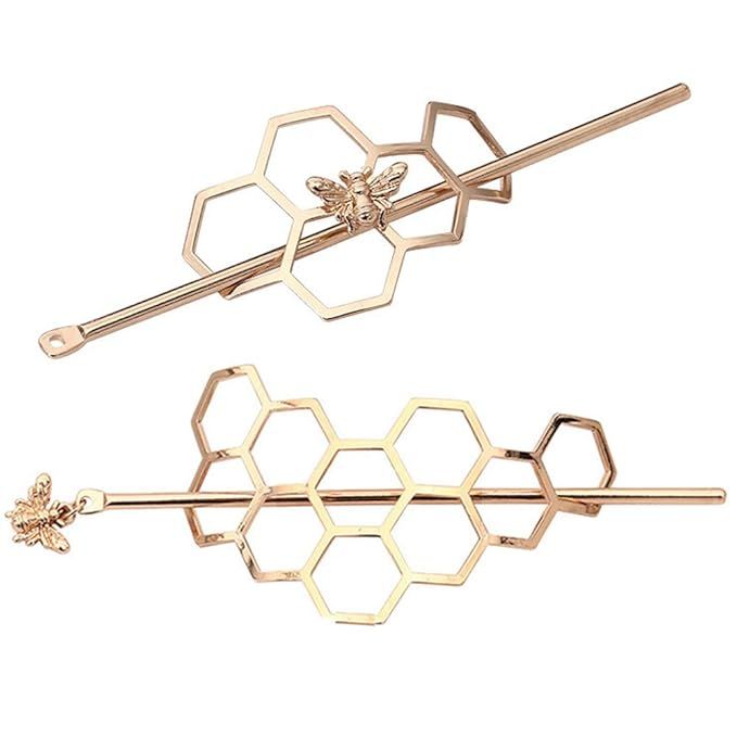 2Pcs Minimalist Dainty Metal Hair Sticks Forks Hairpins Hollow Geometric Bee Hair Pin Clips Chign... | Amazon (US)