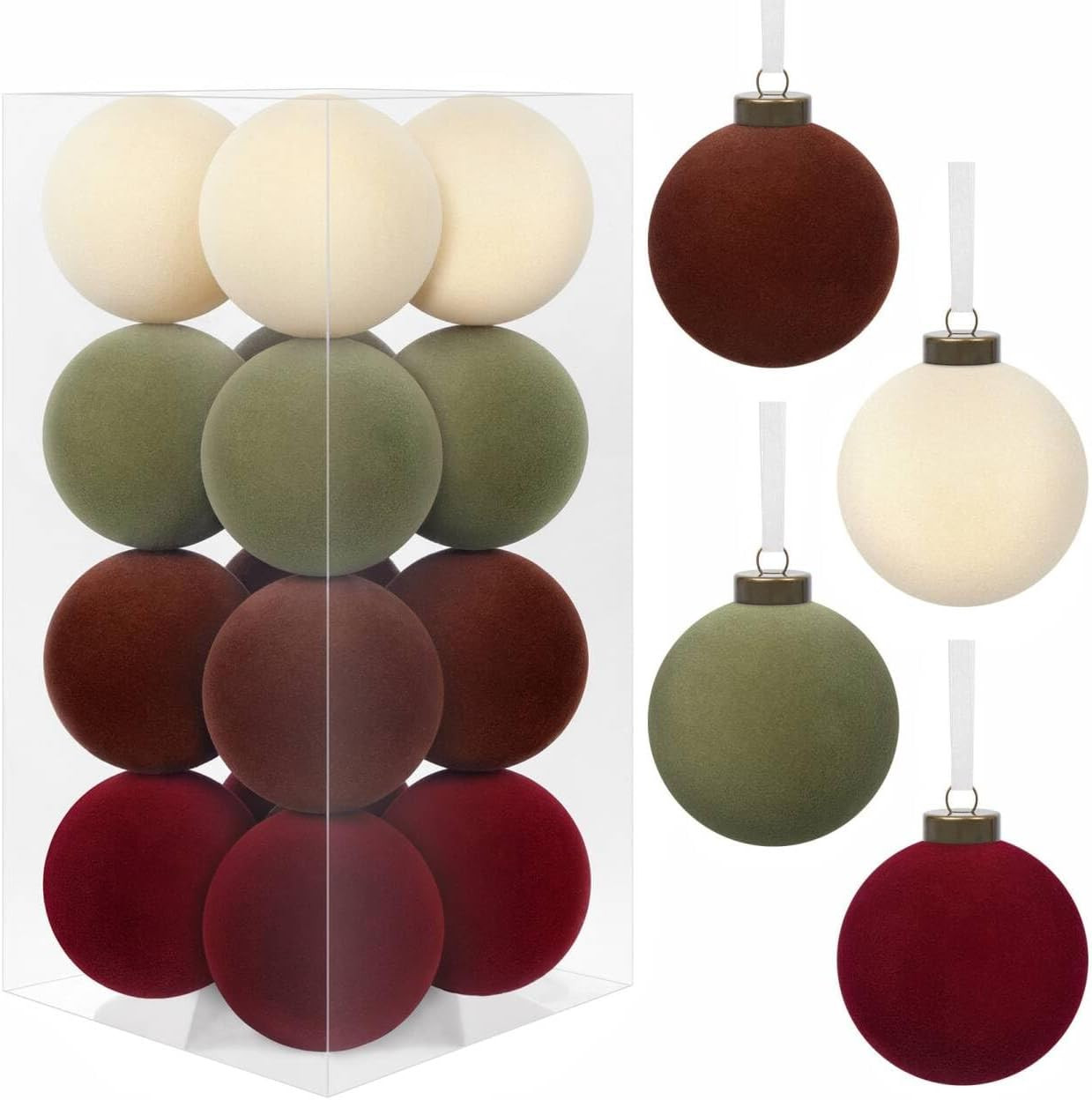 16 Pcs Velvet Christmas Balls, 3.15" Christmas Velvet Ornaments for Xmas Tree, Vintage Hanging Ba... | Amazon (US)
