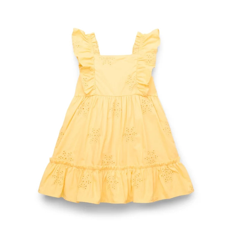 Wonder Nation Toddler Girls' Cotton Eyelet Dress with Flutter Sleeves, Sizes 12M-5T - Walmart.com | Walmart (US)