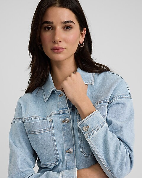 Light Wash Cropped Denim Shacket | Express