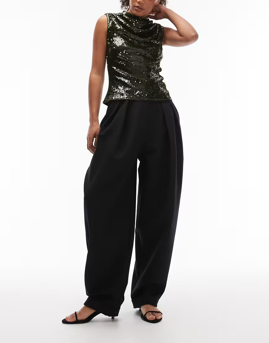 ASOS DESIGN tailored barrel pants with turn up hem in black | ASOS (Global)