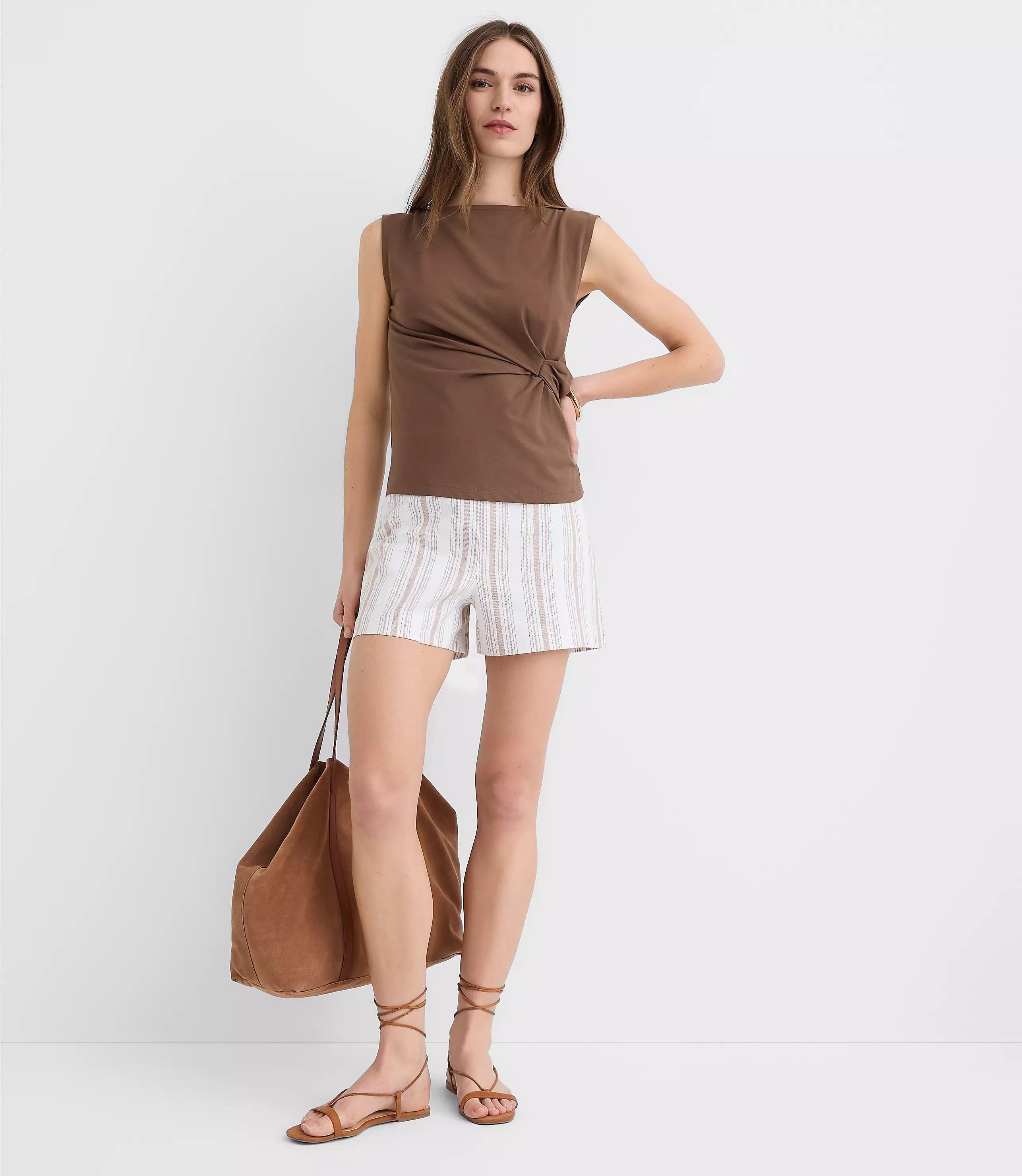 Darted Side Zip Shorts in Striped Cotton Linen | LOFT