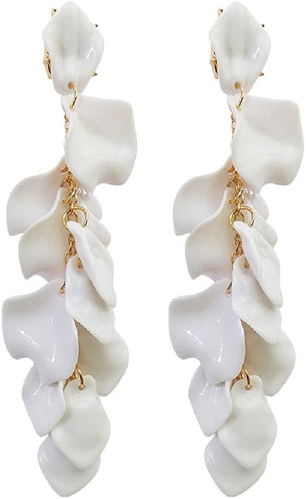 Dangle Acrylic Petal Earrings Long Drop Statement Fashion Rose Flower Earrings Hanging Resin Floral  | Amazon (US)