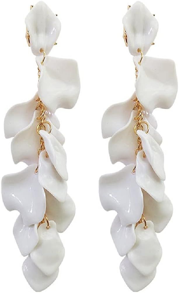 Dangle Acrylic Petal Earrings Long Drop Statement Fashion Rose Flower Earrings Hanging Resin Floral  | Amazon (US)