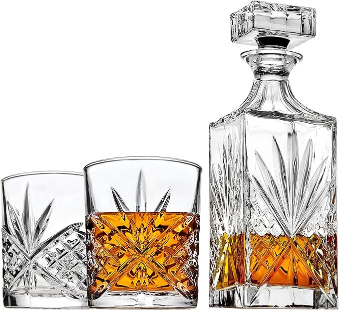 Whiskey Decanter Set with 2 Old Fashioned Whisky Glasses for Liquor Scotch Bourbon or Wine - Iris... | Amazon (US)