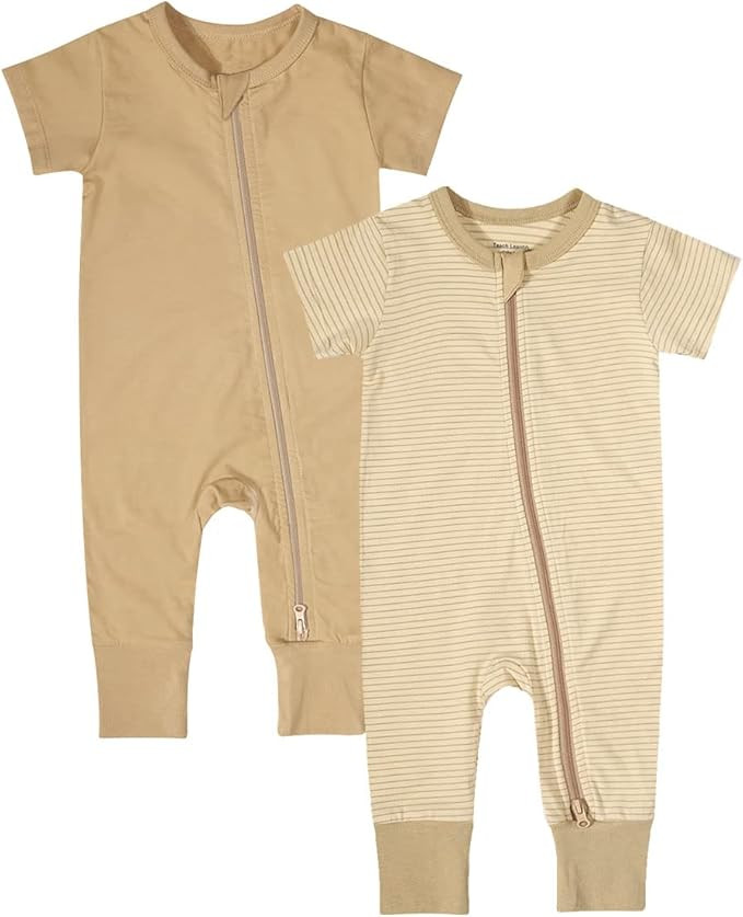 Teach Leanbh Baby Boys Girls 2-Pack Romper Jumpsuits Cotton 2 Way Zipper Short Sleeve Footless Sl... | Amazon (US)