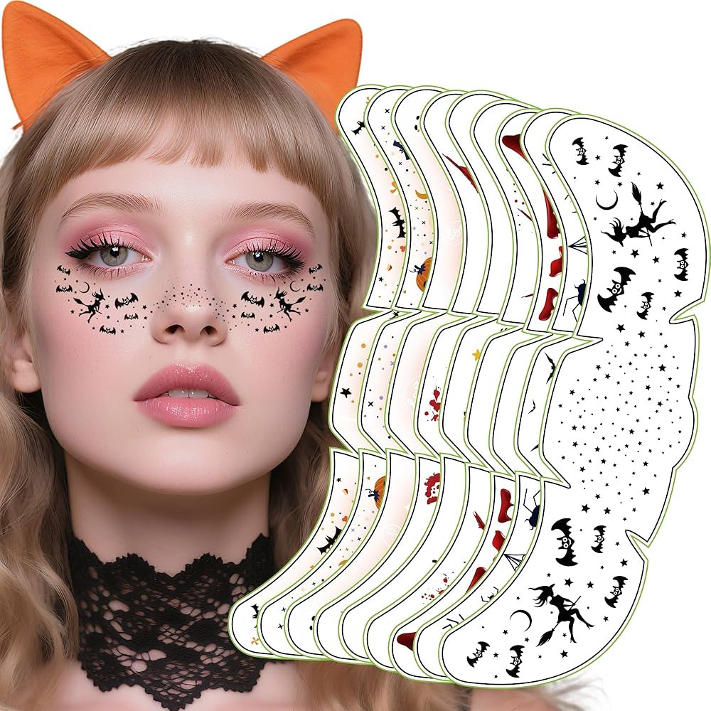 Halloween Party Favors - 9 Pack Black Bat Freckles Face Tattoos | Halloween Games Gifts Crafts Tr... | Amazon (US)