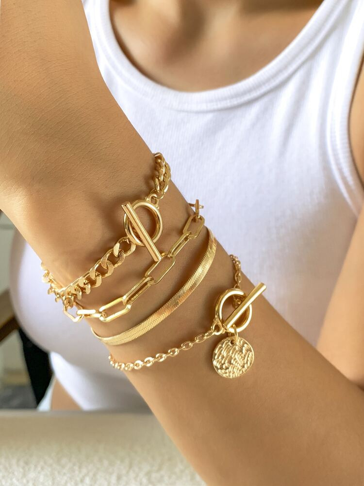 4pcs Round Charm Bracelet | SHEIN