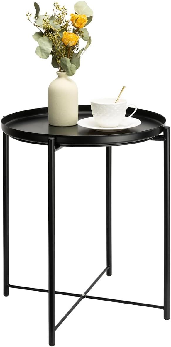 danpinera Metal Side Table, Black Side Table for Small Spaces Outdoor Patio Side Table Circle Met... | Amazon (US)