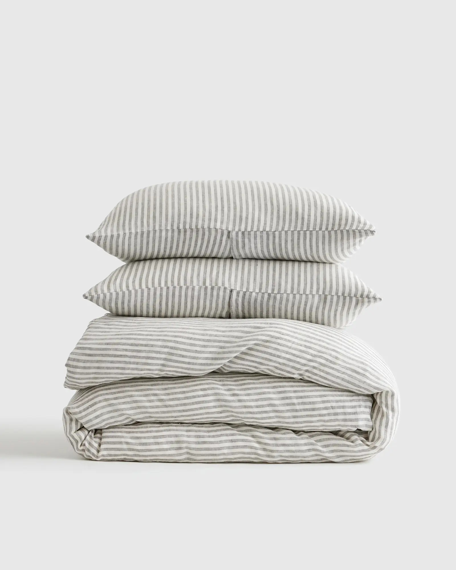 European Linen Stripe Duvet Cover Set | Quince in Grey/White Stripe | Quince