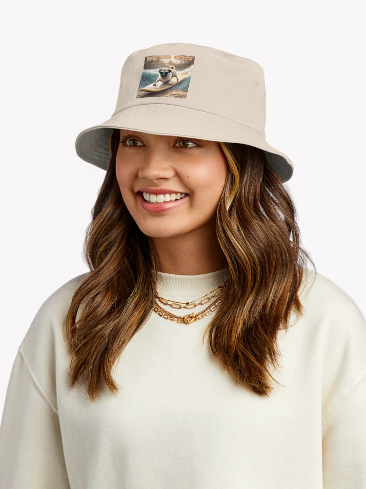 A Pug Surfing - Summer Vibes Bucket Hat | Redbubble (US)