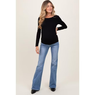 PinkBlush Light Blue Vintage Wash Flare Maternity Jeans Light Blue 26 | Target