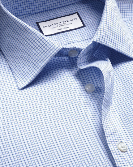 Non-Iron Twill Mini Grid Check Shirt - Cornflower Blue | Charles Tyrwhitt