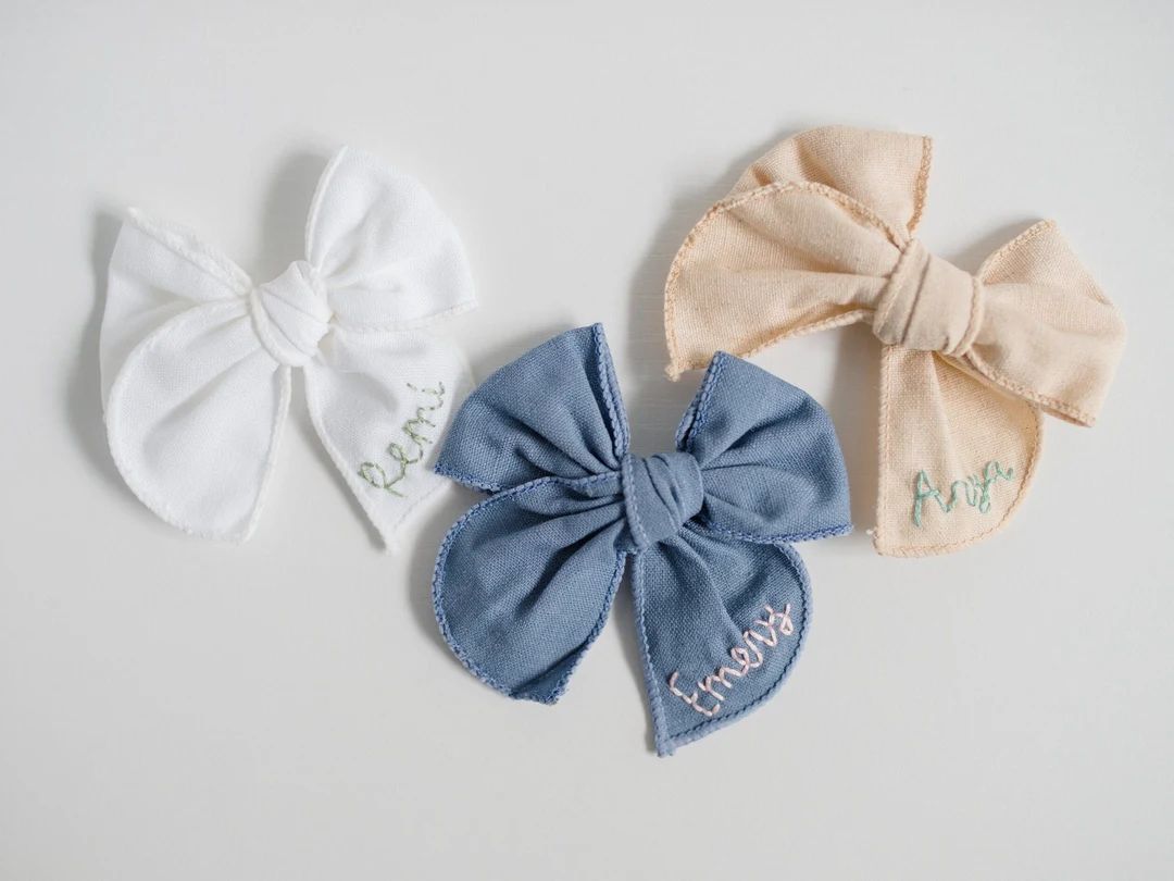 Custom Hand-embroidered Name Hairbow Name Bow, Embroidery Bow, Custom Name Bow, Newborn Bow, Todd... | Etsy (US)