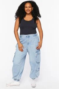 Plus Size Denim Cargo Joggers | Forever 21 (US)