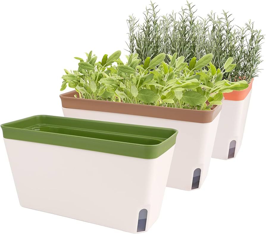OurWarm Windowsill Herb Planter Box Indoor Set of 3, 10.5 Inch Self Watering Planter Pots with Vi... | Amazon (US)